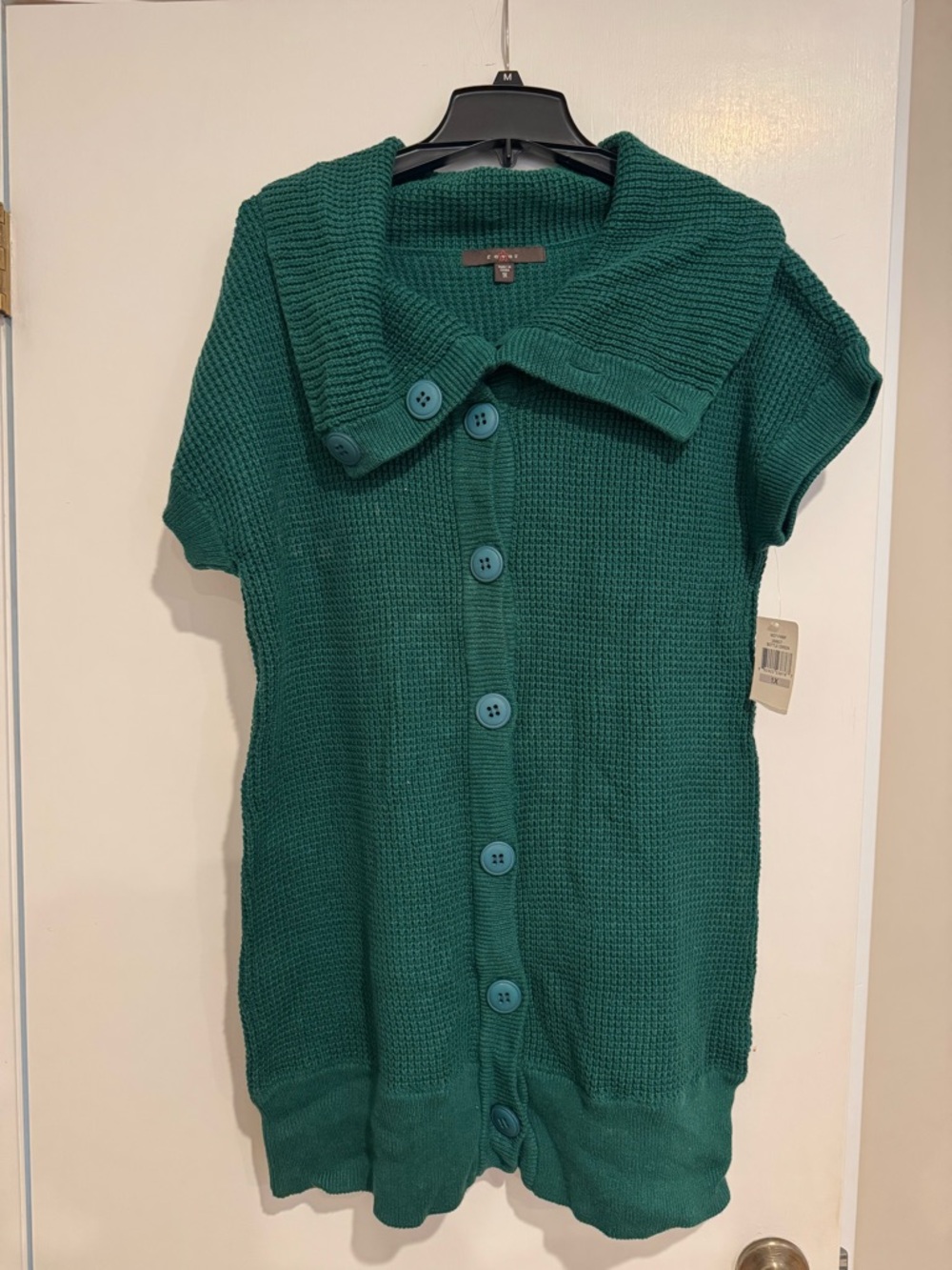 Fever Emerald Green Short-Sleeve Button-Up Sweater Cardigan
